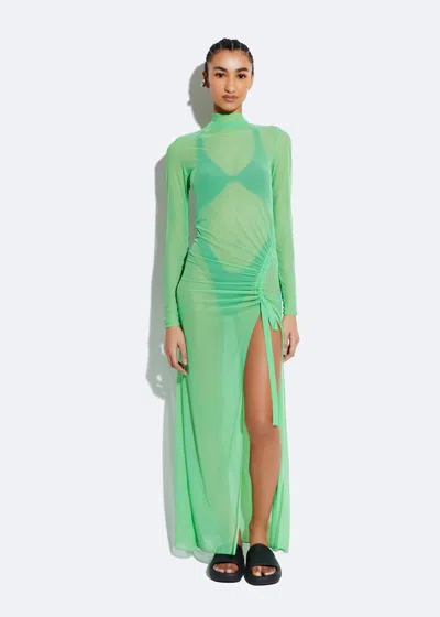 Shop Lapointe Mesh Bias Tab Slit Dress In Pear