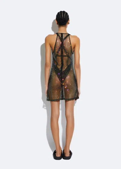 Lapointe Rhinestone Mesh Cowl Neck Mini Dress In Black Iridescent