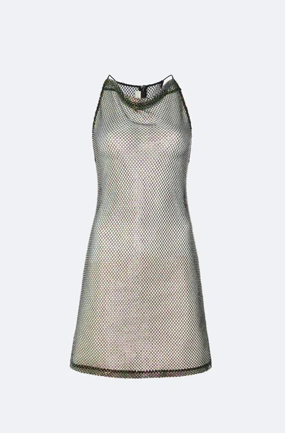 Lapointe Rhinestone Mesh Cowl Neck Mini Dress In Black Iridescent