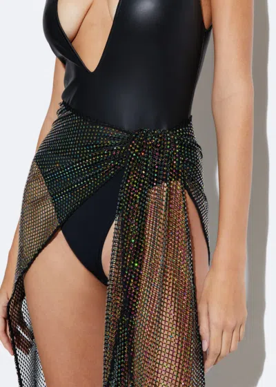 Lapointe Rhinestone Mesh Cover-up With Tie In Black Iridescent