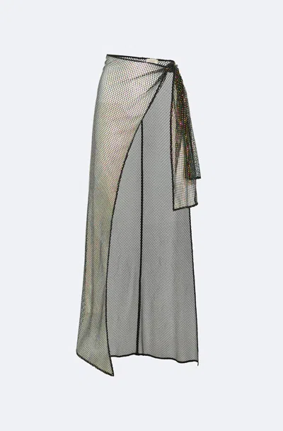 Lapointe Rhinestone Mesh Cover-up With Tie In Black Iridescent