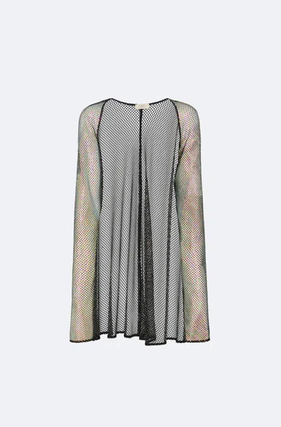 Lapointe Rhinestone Mesh Short Caftan In Black Iridescent