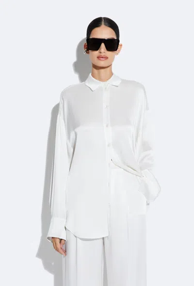 Shop Lapointe Satin Button Down Top In White