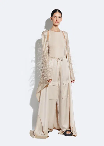 Shop Lapointe Satin Caftan With Feathers In Sand