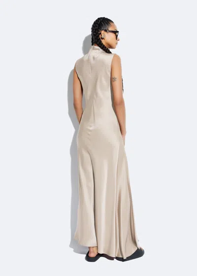 Shop Lapointe Satin Drape Neck Sleeveless Dress In Sand