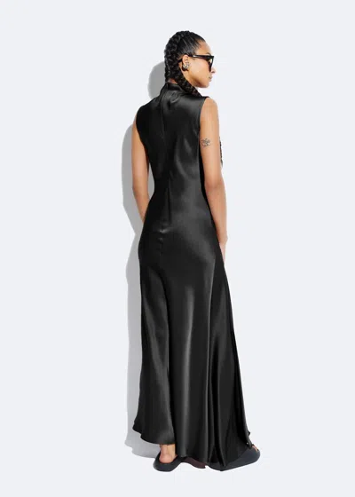 Shop Lapointe Satin Drape Neck Sleeveless Dress In Black
