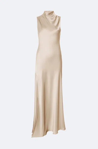 Shop Lapointe Satin Drape Neck Sleeveless Dress In Sand