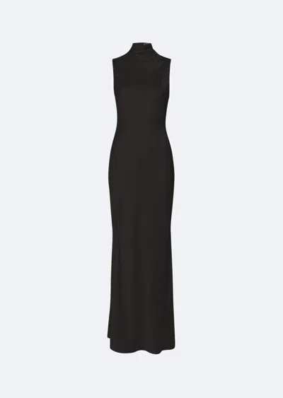 Shop Lapointe Satin Drape Neck Sleeveless Dress In Black