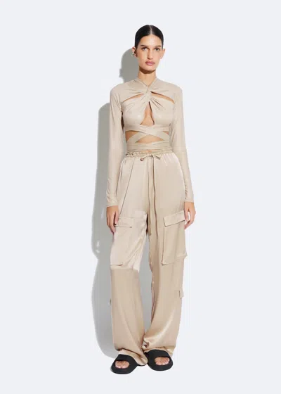 Shop Lapointe Satin Drawstring Cargo Pant In Sand