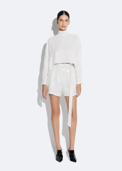 Shop Lapointe Sequin Belted Shorts In White