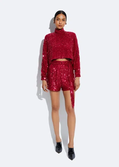 Shop Lapointe Sequin Belted Shorts In Ultra Pink
