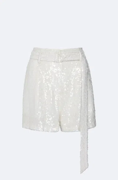 Shop Lapointe Sequin Belted Shorts In White