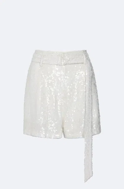 Lapointe Sequin Belted Shorts In White