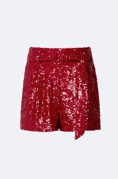 Shop Lapointe Sequin Belted Shorts In Ultra Pink