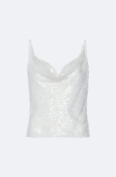 Lapointe Sequin Viscose Cowl Cami Top In White