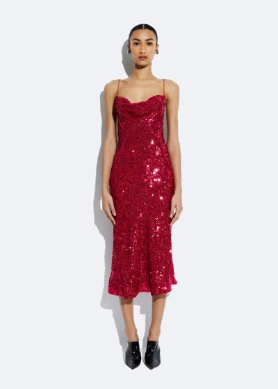 Shop Lapointe Sequin Cowl Midi Dress In Ultra Pink