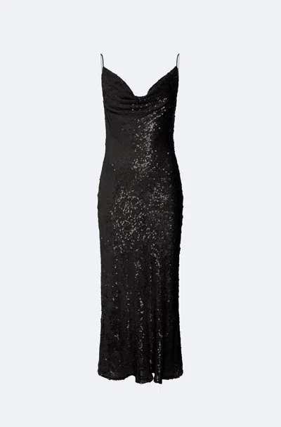 Shop Lapointe Sequin Cowl Midi Dress In Black