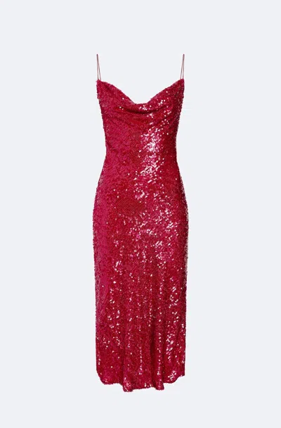 Shop Lapointe Sequin Cowl Midi Dress In Ultra Pink