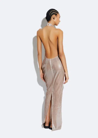 Lapointe Sheer Sequin Deep V Neck Gown In Smoke