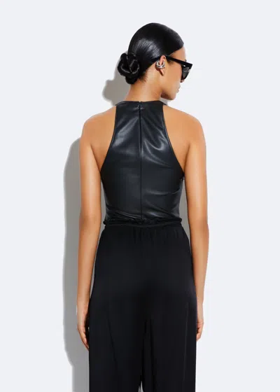 Lapointe Stretch Faux Leather Plunge Neck Bodysuit In Black