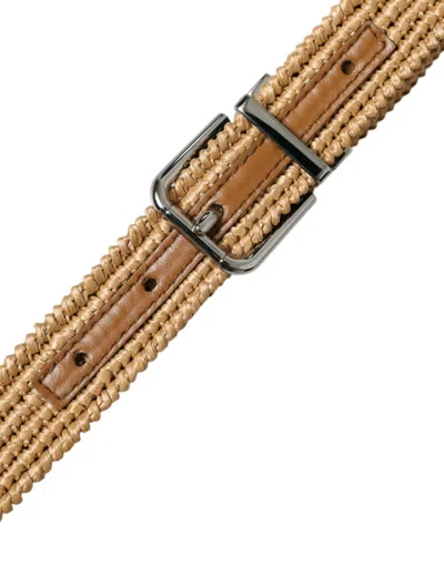 Shop Dolce & Gabbana Elegant Beige Woven Leather Men's Belt