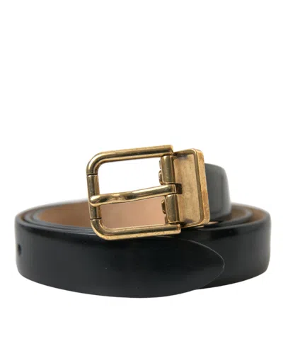 Shop Dolce & Gabbana Elegant Black Leather Waist Belt With Logo Women's Buckle