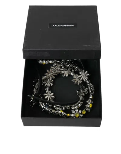 Shop Dolce & Gabbana Elegant Crystal-embellished Leather Women's Belt In Black