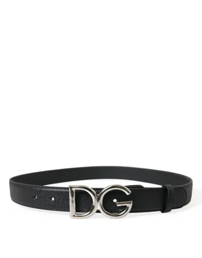Shop Dolce & Gabbana Elegant Black Leather Waist Belt With Logo Women's Buckle