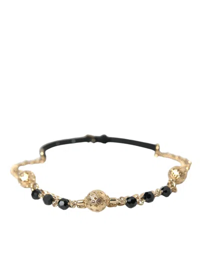 Shop Dolce & Gabbana Elegant Crystal Bounce Leather Waist Women's Belt In Gold Black