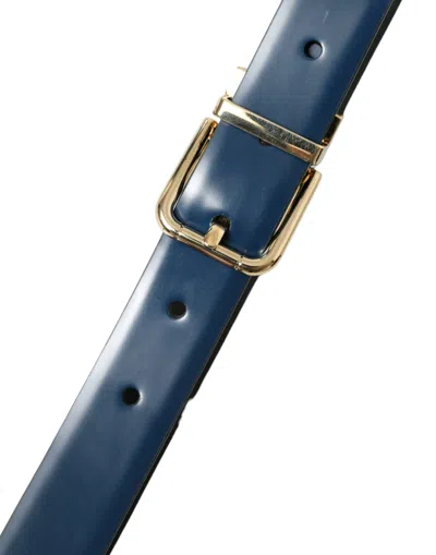 Shop Dolce & Gabbana Elegant Blue Leather Belt With Metal Men's Buckle