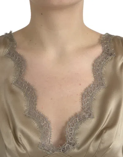 Shop Dolce & Gabbana Elegant V-neck Sleeveless Lace Trim Women's Top In Brown