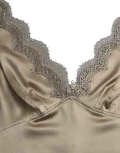 Shop Dolce & Gabbana Elegant V-neck Sleeveless Lace Trim Women's Top In Brown