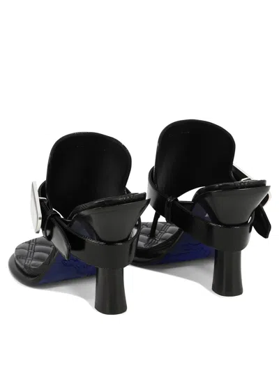Burberry Black Leather Bay Heeled Sandals In Blue