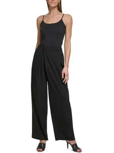 Shop Dkny Womens High Rise Pleated Wide Leg Pants In Black