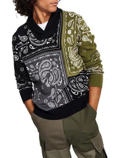Shop Sun + Stone Mens Paisley Shawl Neck Pullover Sweater In Black