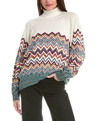 Shop M Missoni Wool-blend Turtleneck Sweater In White