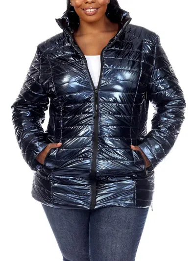Shop White Mark Plus Womens Quilted Metallic Puffer Jacket In Blue