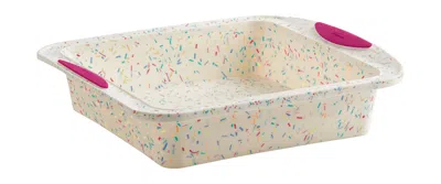 Trudeau Structure Silicone 8" X 8" Square Cake Pan, Confetti/fuchsia