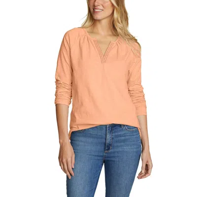 Shop Eddie Bauer Women's Daisy Slub Long-sleeve Notch-neck Shirt In Pink