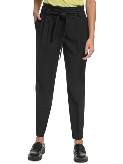 Shop Calvin Klein Womens High Rise Tie-waist Straight Leg Pants In Black