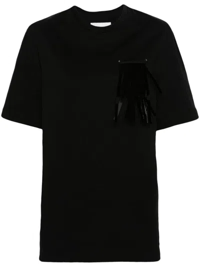 Shop Jil Sander Cotton T-shirt With Feathers On The Chest In Black