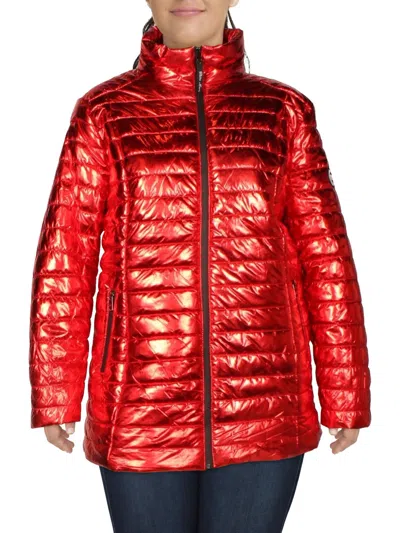 Shop White Mark Plus Womens Metallic Quilted Puffer Jacket In Red