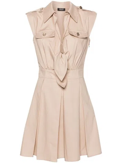 Shop Liu •jo Liu Jo Short Cotton Dress With Pleats In Brown