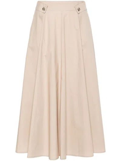 Shop Liu •jo Liu Jo Cotton Midi Skirt With Waistbands In Brown