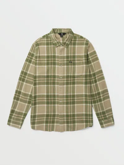 Shop Volcom Leland Long Sleeve Flannel - Khaki In Green