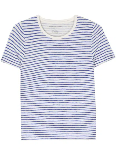 Shop Majestic Filatures Short-sleeve Striped Viscose And Linen T-shirt In Blue