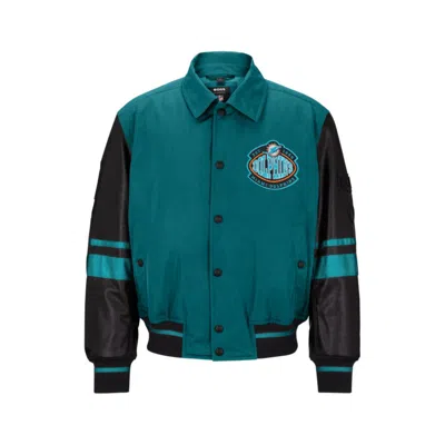 Shop Hugo Boss X Nfl Water-repellent Bomber Jacket With Collaborative Branding In Multi