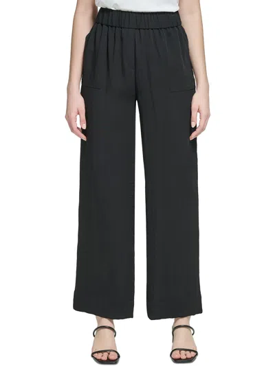 Shop Calvin Klein Womens High Rise Stretch Wide Leg Pants In Black