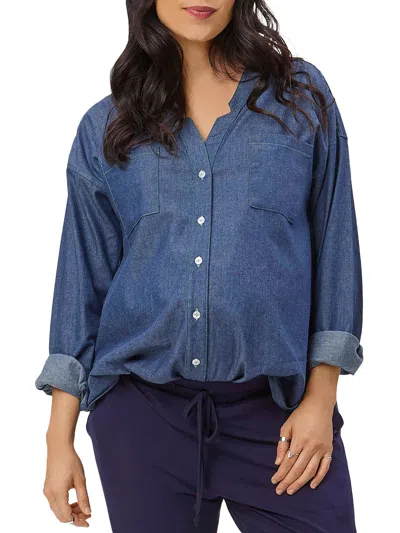 Shop Stowaway Collection Womens Chambray Maternity Button-down Top In Multi