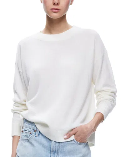 Shop Alice And Olivia Fila Crewneck Wool & Cashmere-blend Pullover In White